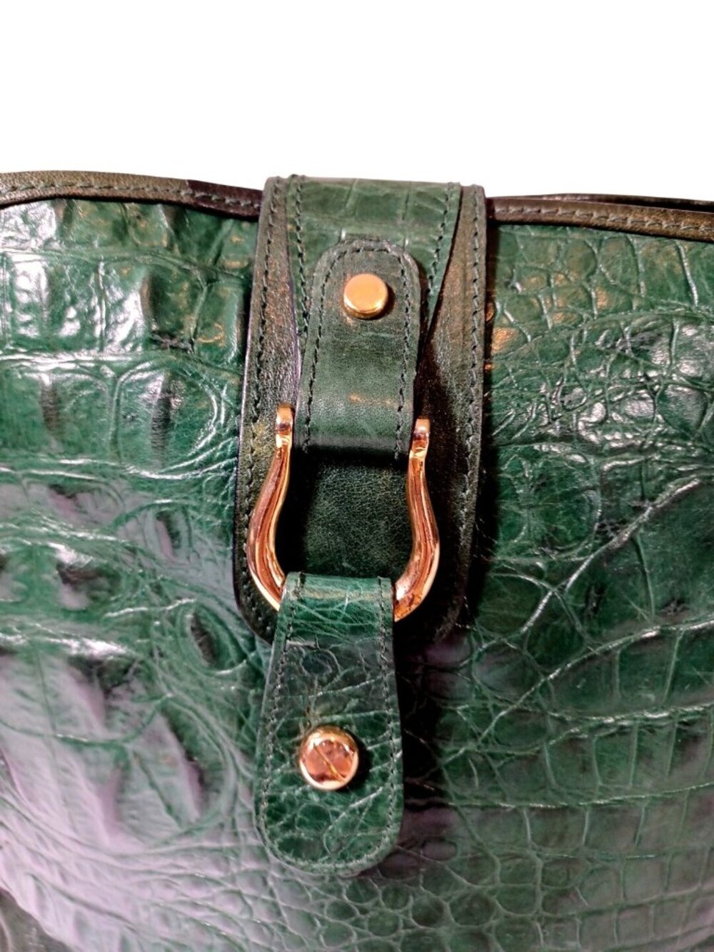 Saks Fifth Avenue Green Leather Croc Crossbody Bag Handbag Vintage Made In Italy - Picture 3 of 7